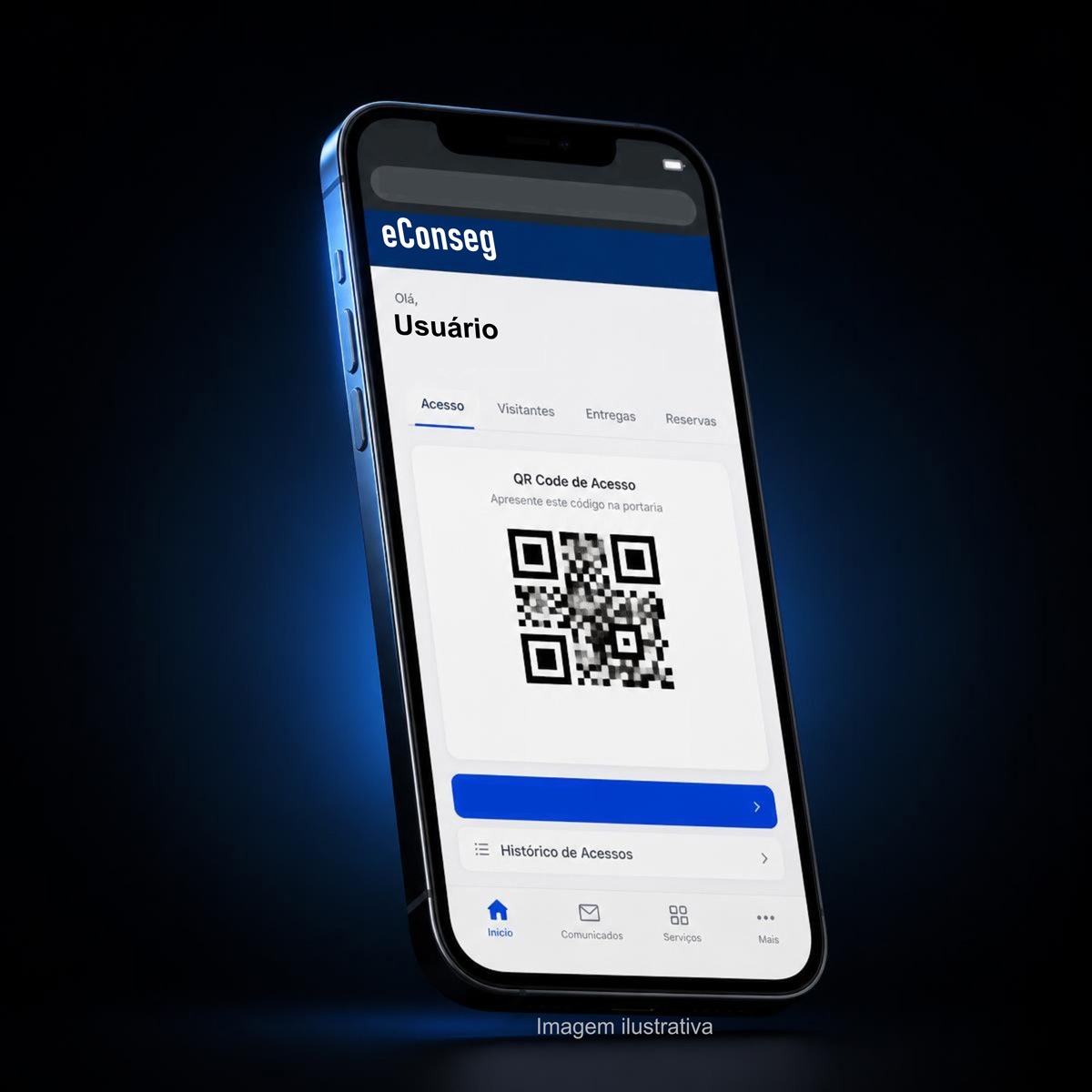 Aplicativo PWA da eConseg exibindo QR Code de acesso em um smartphone